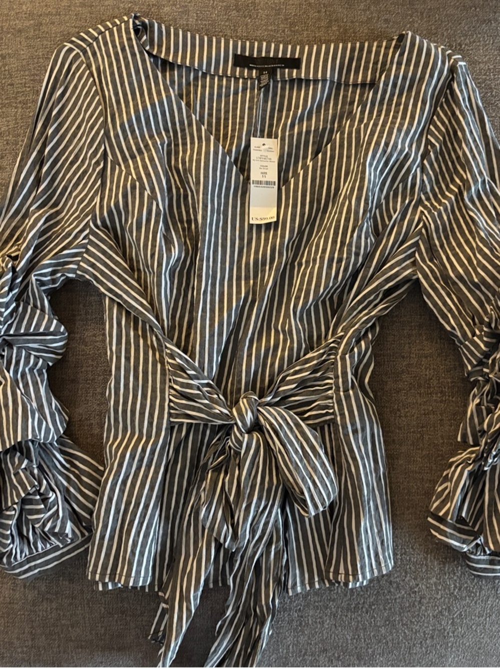 White House Black Market Black & White Striped Tie-Front Blouse